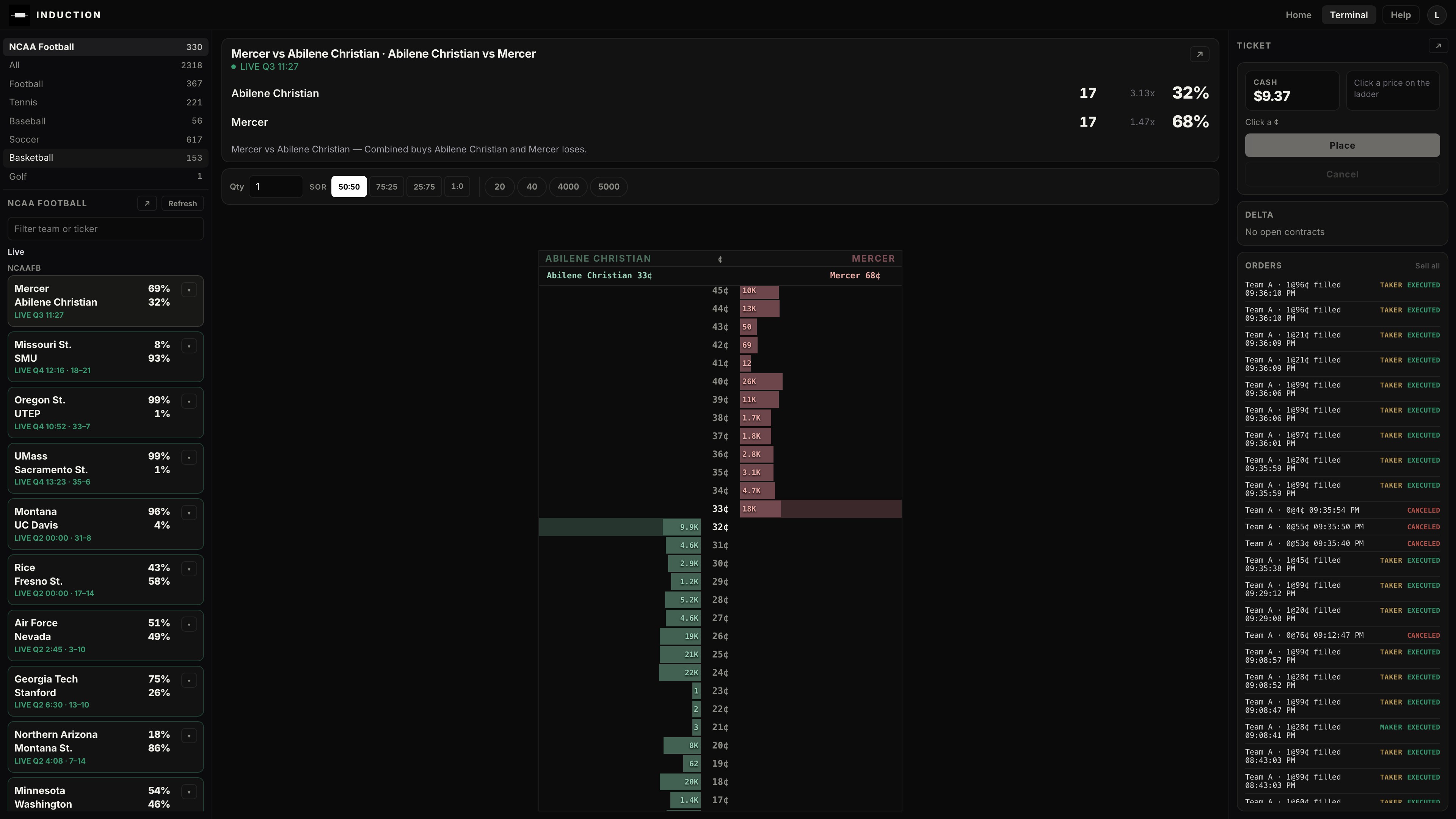 Induction Trade Terminal — games, Combined ladder, ticket